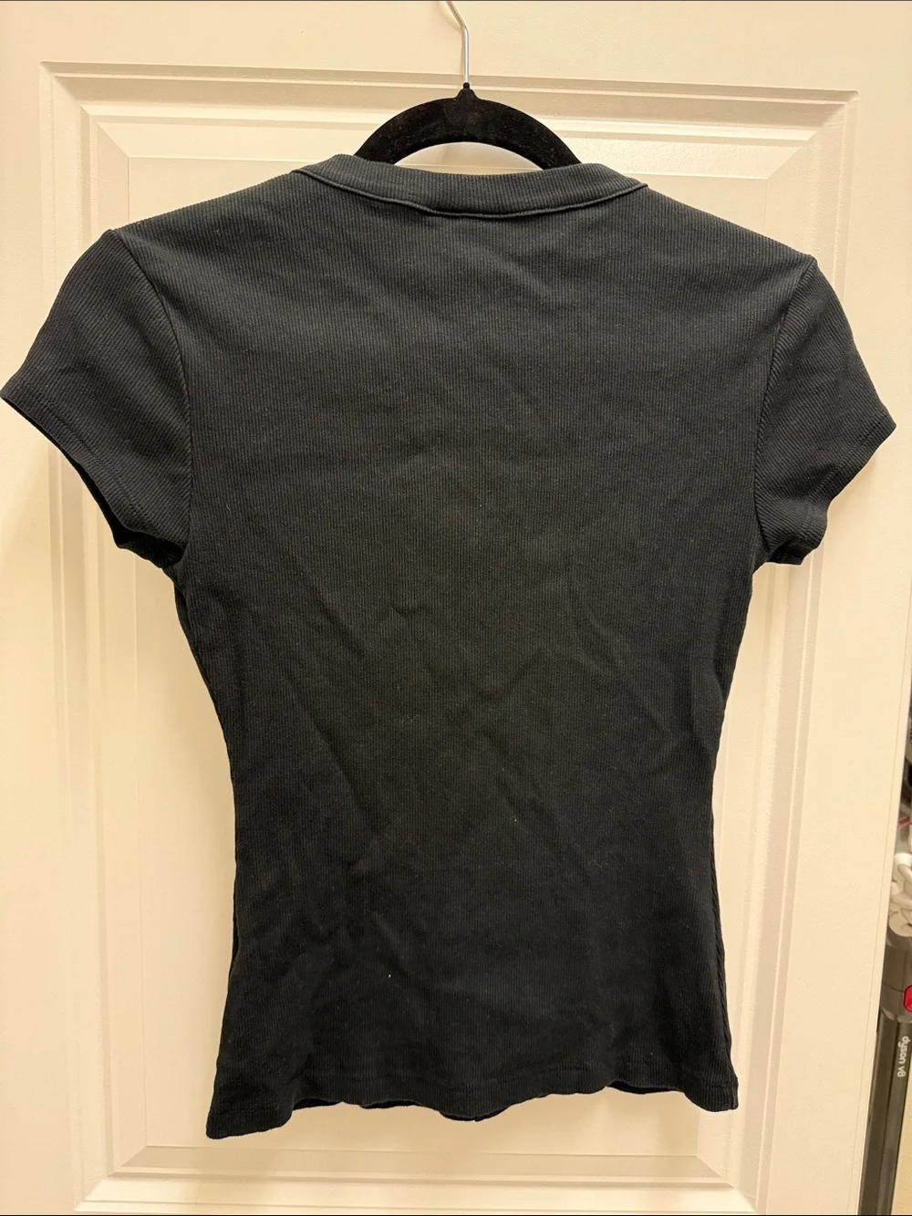 Reformation Black Short-Sleeve Button-Front Ribbed Top
